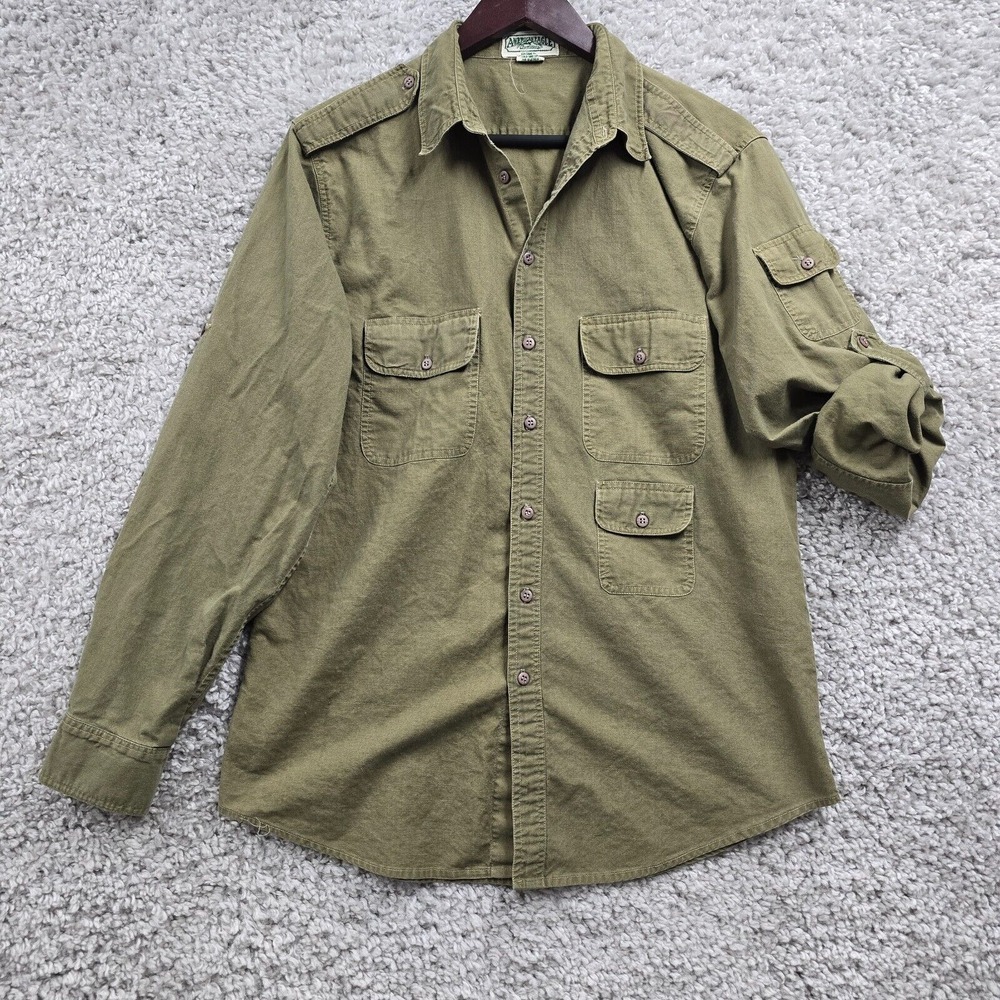 American Eagle Mens Utility Roll Tab Shirt Size Large Military Y2K Army
